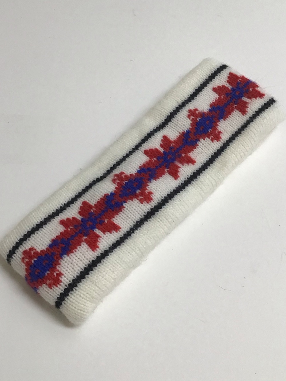 Fair Isle Ski Headband Red Blue Knit Acrylic Snowflake Snowboard Vintage Unisex
